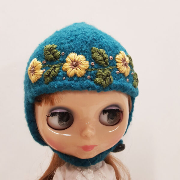 Roolla Yellow Flowers Felted Wool Hat for Blythe Dolls